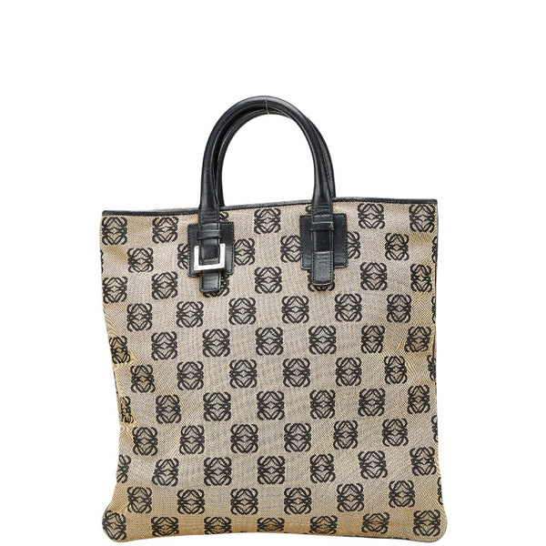 ロエベ アナグラム ハンドバッグ トートバッグ ベージュ ブラック キャンバス レザー レディース LOEWE 【中古】