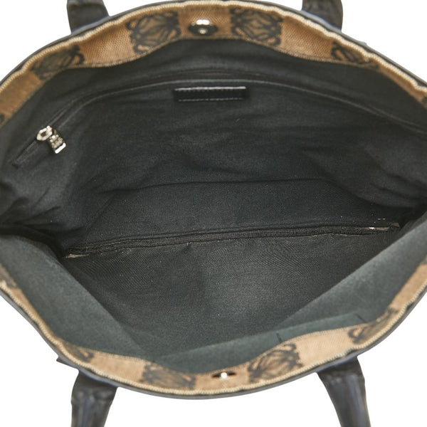 ロエベ アナグラム ハンドバッグ トートバッグ ベージュ ブラック キャンバス レザー レディース LOEWE 【中古】