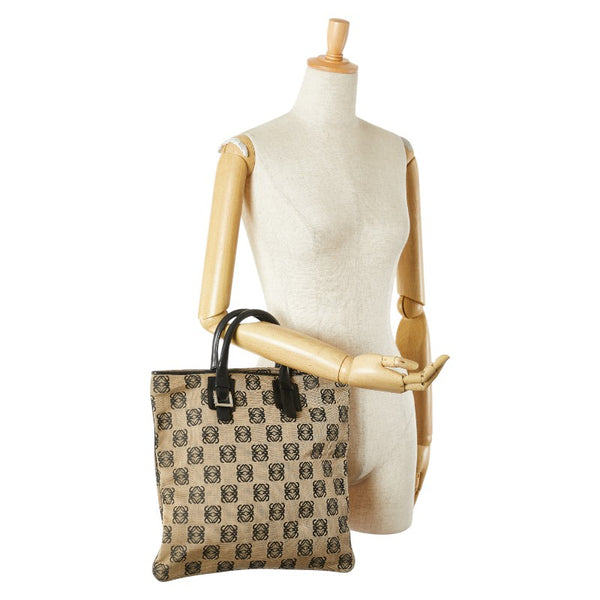ロエベ アナグラム ハンドバッグ トートバッグ ベージュ ブラック キャンバス レザー レディース LOEWE 【中古】