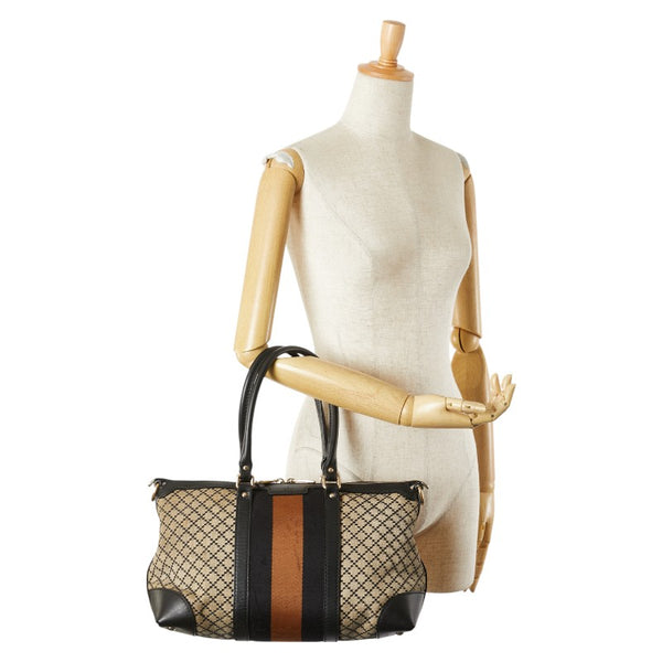 グッチ ディアマンテ ハンドバッグ トートバッグ 257341 ブラック ベージュ キャンバス レザー レディース GUCCI 【中古】