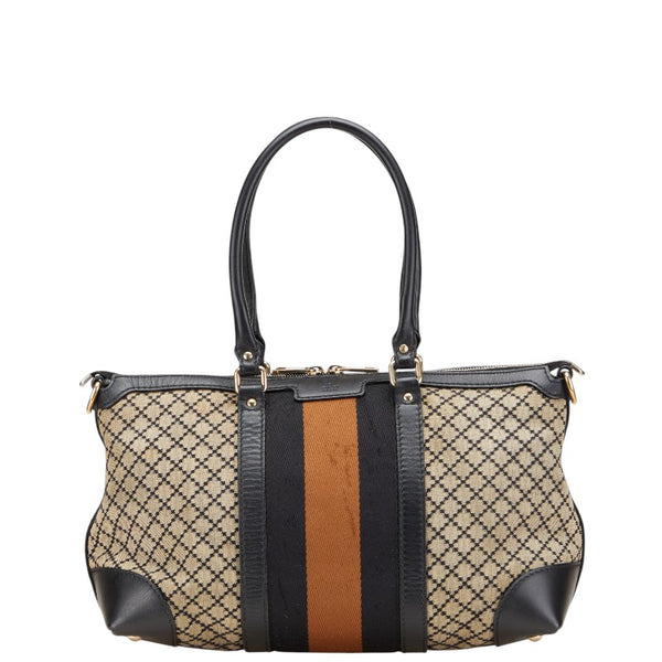 グッチ ディアマンテ ハンドバッグ トートバッグ 257341 ブラック ベージュ キャンバス レザー レディース GUCCI 【中古】