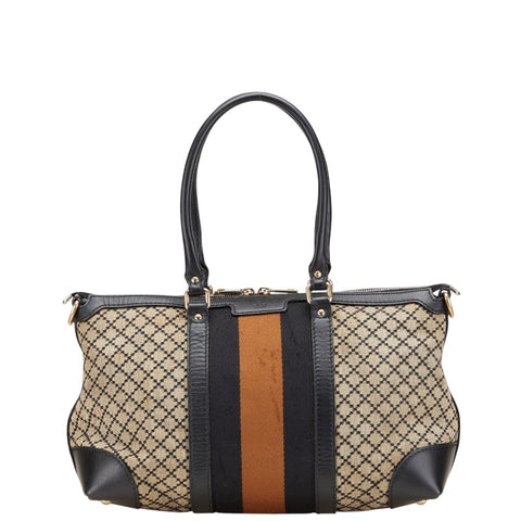 グッチ ディアマンテ ハンドバッグ トートバッグ 257341 ブラック ベージュ キャンバス レザー レディース GUCCI 【中古】