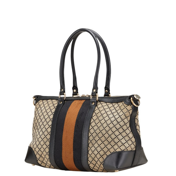 グッチ ディアマンテ ハンドバッグ トートバッグ 257341 ブラック ベージュ キャンバス レザー レディース GUCCI 【中古】