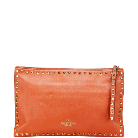 ヴァレンティノ ロックスタッズ クラッチバッグ セカンドバッグ オレンジ レザー レディース VALENTINO 【中古】