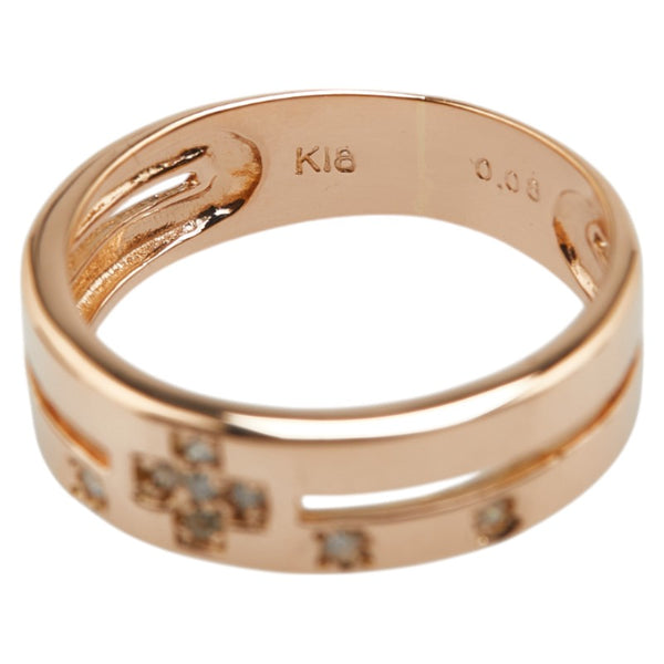 K18PG ピンクゴールド ダイヤ0.08ct クロス 十字架 モチーフ リング 指輪 レディース 7号 【中古】