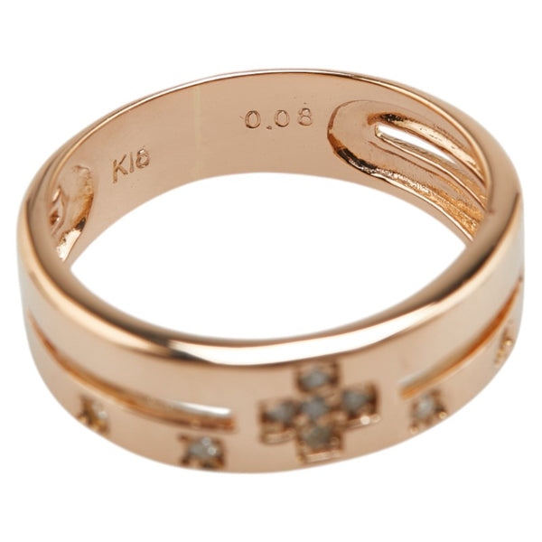 K18PG ピンクゴールド ダイヤ0.08ct クロス 十字架 モチーフ リング 指輪 レディース 7号 【中古】