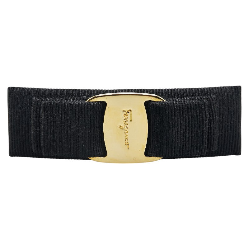 サルヴァトーレフェラガモ ヴァラリボン バレッタ ゴールド ブラック メッキ キャンバス レディース Salvatore Ferragamo 【中古】