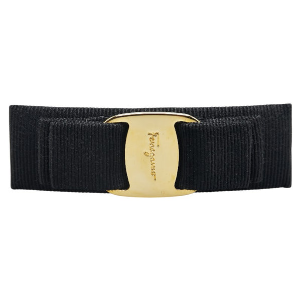 サルヴァトーレフェラガモ ヴァラリボン バレッタ ゴールド ブラック メッキ キャンバス レディース Salvatore Ferragamo 【中古】