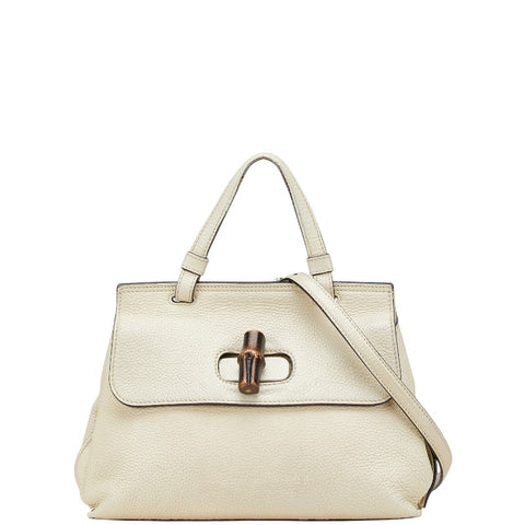 グッチ デイリー バンブー ハンドバッグ ショルダーバッグ 2WAY 370831 ホワイト レザー レディース GUCCI 【中古】
