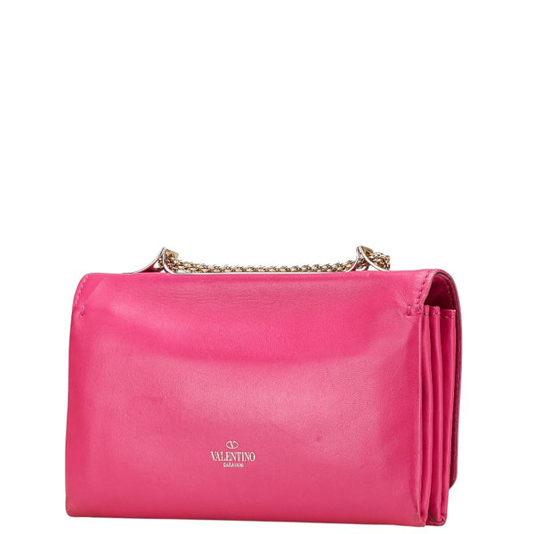 ヴァレンティノ ロックスタッズ チェーン ショルダーバッグ ピンク レザー レディース VALENTINO 【中古】