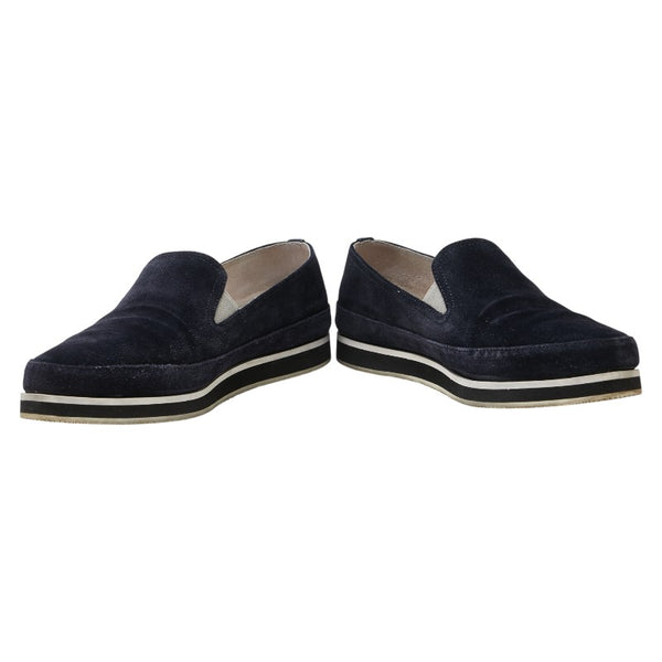 プラダ ロゴ スリッポン サイズ：37.5 ネイビー スエード レディース PRADA 【中古】