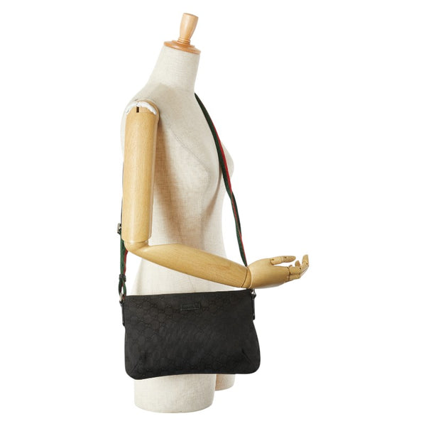 グッチ GGキャンバス シェリーライン 斜め掛け ショルダーバッグ 189749 ブラック キャンバス レザー レディース GUCCI 【中古】