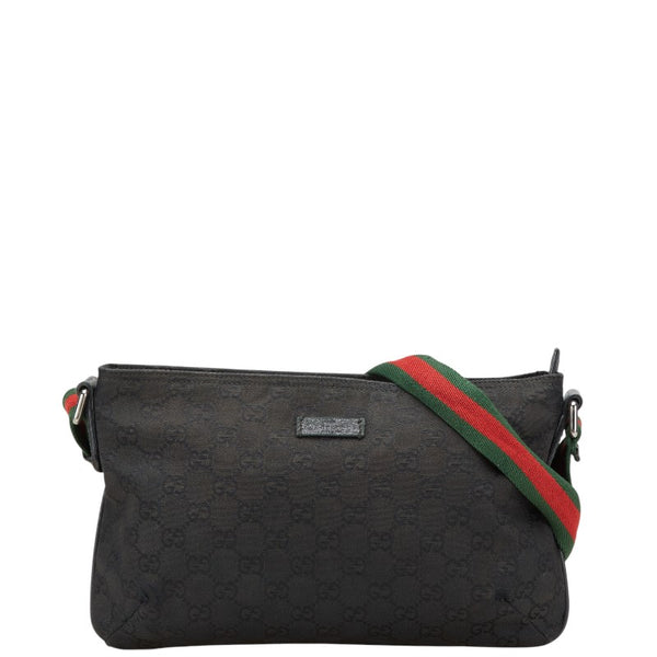 グッチ GGキャンバス シェリーライン 斜め掛け ショルダーバッグ 189749 ブラック キャンバス レザー レディース GUCCI 【中古】