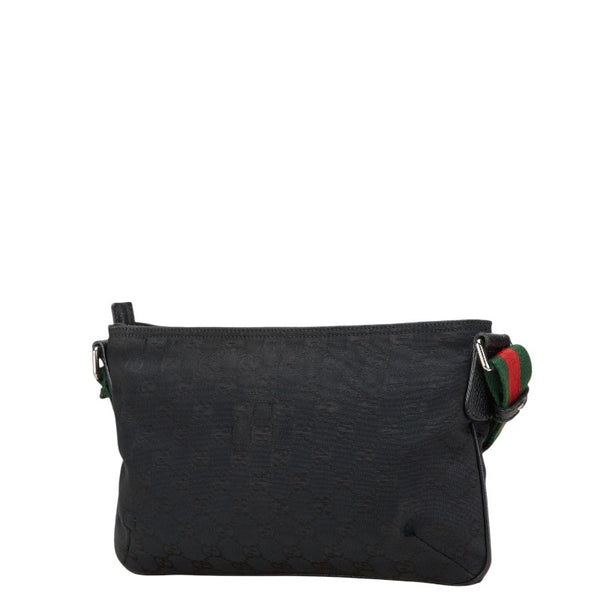 グッチ GGキャンバス シェリーライン 斜め掛け ショルダーバッグ 189749 ブラック キャンバス レザー レディース GUCCI 【中古】