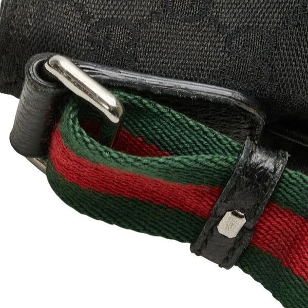 グッチ GGキャンバス シェリーライン 斜め掛け ショルダーバッグ 189749 ブラック キャンバス レザー レディース GUCCI 【中古】