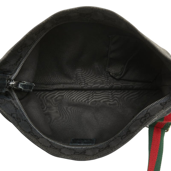 グッチ GGキャンバス シェリーライン 斜め掛け ショルダーバッグ 189749 ブラック キャンバス レザー レディース GUCCI 【中古】