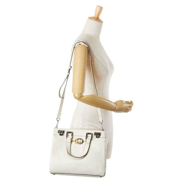 グッチ ズゥミ スモール ハンドバッグ ショルダーバッグ 2WAY 569712 ホワイト レザー レディース GUCCI 【中古】