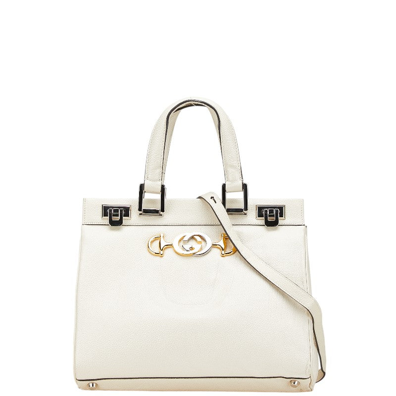 グッチ ズゥミ スモール ハンドバッグ ショルダーバッグ 2WAY 569712 ホワイト レザー レディース GUCCI 【中古】