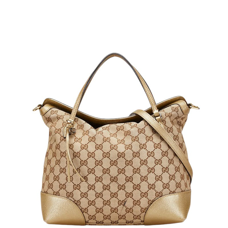 グッチ GGキャンバス ブリー ハンドバッグ ショルダーバッグ 2WAY 353120 ベージュ ゴールド キャンバス レザー レディース GUCCI 【中古】