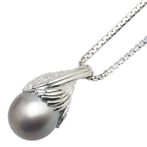 Pt900 プラチナ Pt850 プラチナ 黒蝶真珠16.4mm ダイヤ0.28ct ペンダントネックレス レディース 【中古】