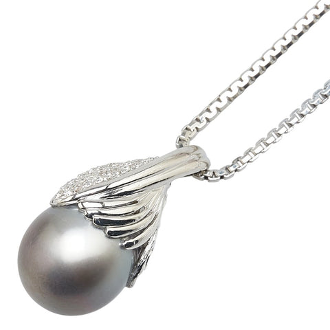 Pt900 プラチナ Pt850 プラチナ 黒蝶真珠16.4mm ダイヤ0.28ct ペンダントネックレス レディース 【中古】