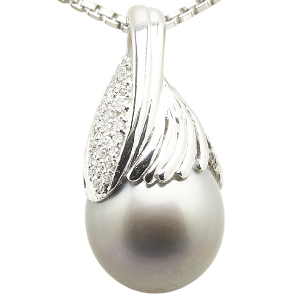 Pt900 プラチナ Pt850 プラチナ 黒蝶真珠16.4mm ダイヤ0.28ct ペンダントネックレス レディース 【中古】