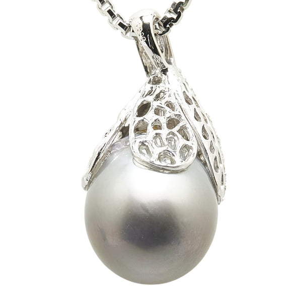 Pt900 プラチナ Pt850 プラチナ 黒蝶真珠16.4mm ダイヤ0.28ct ペンダントネックレス レディース 【中古】