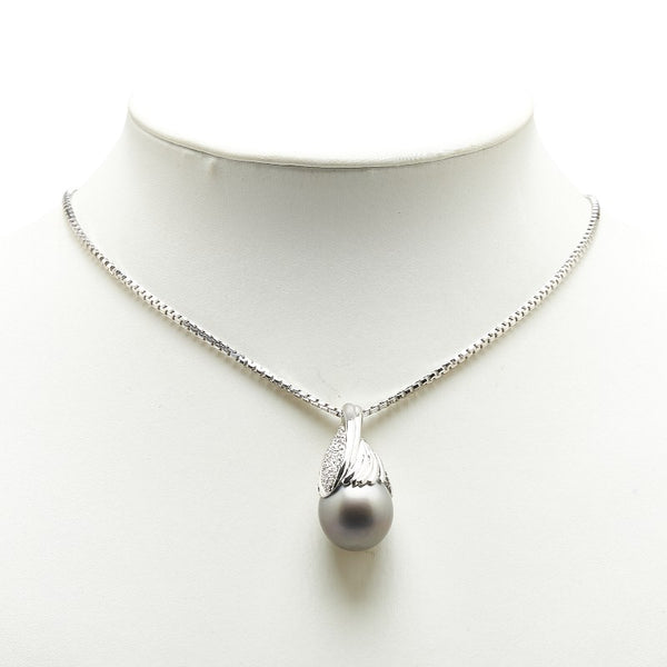 Pt900 プラチナ Pt850 プラチナ 黒蝶真珠16.4mm ダイヤ0.28ct ペンダントネックレス レディース 【中古】