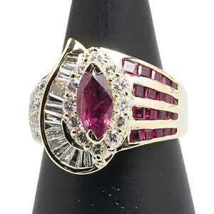 レッド K18YG イエローゴールド ルビー1.20ct ダイヤ1.03ct リング 指輪 レディース 13号 【中古】