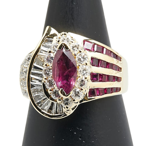 レッド K18YG イエローゴールド ルビー1.20ct ダイヤ1.03ct リング 指輪 レディース 13号 【中古】