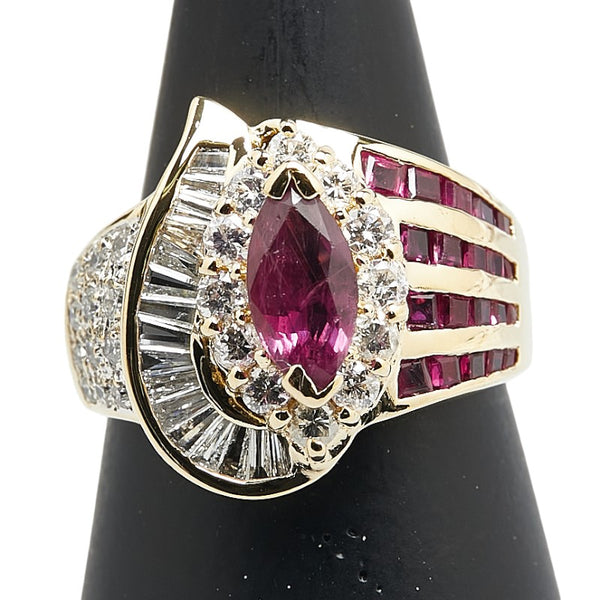 レッド K18YG イエローゴールド ルビー1.20ct ダイヤ1.03ct リング 指輪 レディース 13号 【中古】