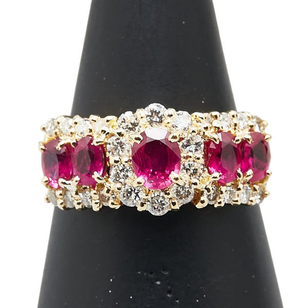 K18YG イエローゴールド ルビー1.50ct ダイヤ0.50ct リング 指輪 レディース 12.5号 【中古】