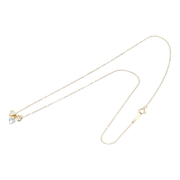 K18YG イエローゴールド アクアマリン ダイヤ0.07ct リボン ハート モチーフ ペンダントネックレス レディース 【中古】