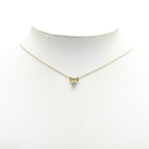 K18YG イエローゴールド アクアマリン ダイヤ0.07ct リボン ハート モチーフ ペンダントネックレス レディース 【中古】