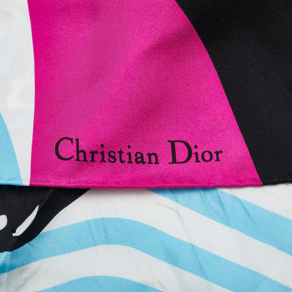 ディオール しまうま スカーフ ブルー ブラック マルチカラー シルク レディース Dior 【中古】
