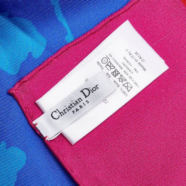ディオール 花 フラワー モチーフ スカーフ レッド ブルー マルチカラー シルク レディース Dior 【中古】