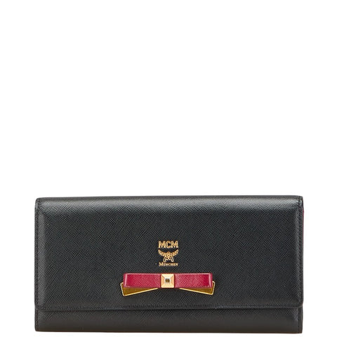 エム シー エム リボン 長財布 ブラック パープル レザー レディース MCM 【中古】