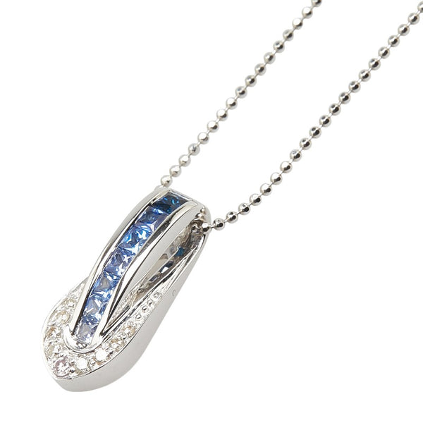 K18WG ホワイトゴールド サファイア0.50ct ダイヤ0.10ct ペンダントネックレス レディース 【中古】