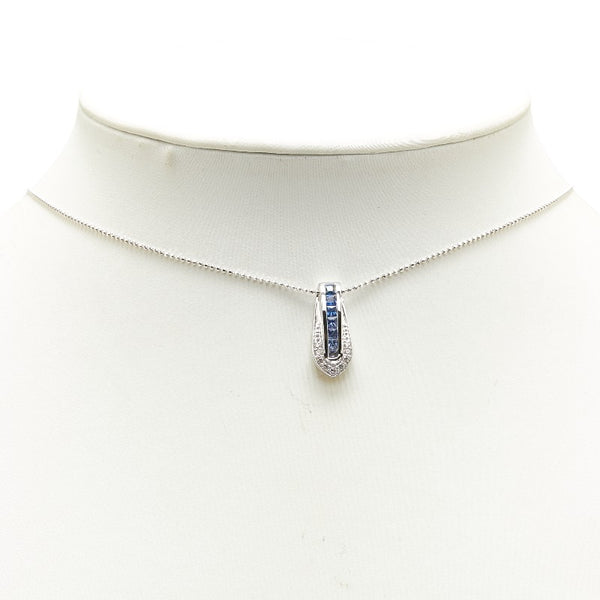 K18WG ホワイトゴールド サファイア0.50ct ダイヤ0.10ct ペンダントネックレス レディース 【中古】