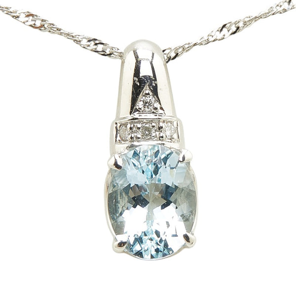 Pt1000 プラチナ Pt850 プラチナ アクアマリン1.70ct ダイヤ0.04ct ペンダントネックレス レディース 【中古】