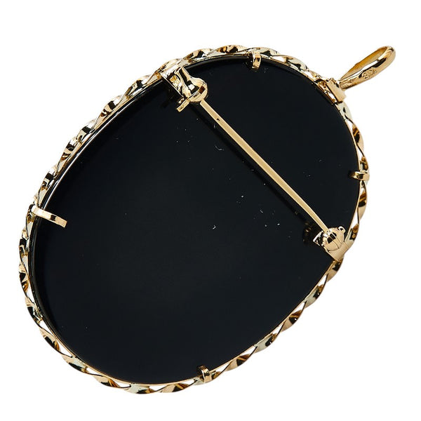 ホワイト ブラック K18YG イエローゴールド メノウカメオ約30×40mm ブローチ ペンダントトップ レディース 【中古】