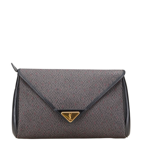 サンローラン YSLモノグラム セカンドバッグ パープル ブラック レザー レディース SAINT LAURENT 【中古】
