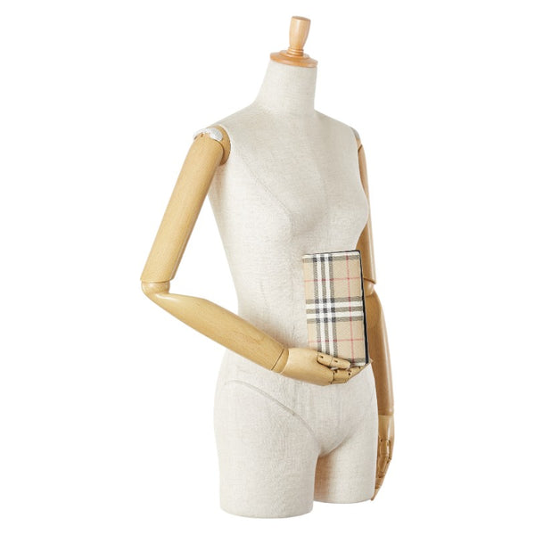 バーバリー ノバチェック 長財布 ベージュ ブラック PVC レザー レディース BURBERRY 【中古】