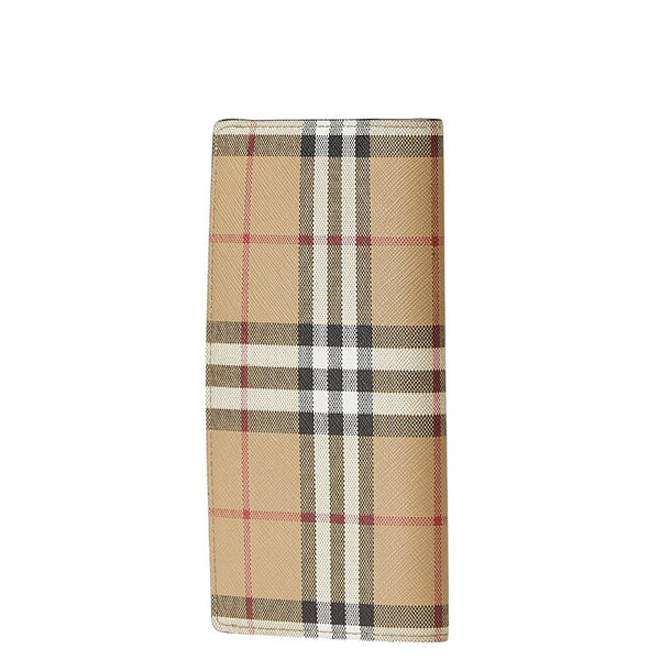 バーバリー ノバチェック 長財布 ベージュ ブラック PVC レザー レディース BURBERRY 【中古】