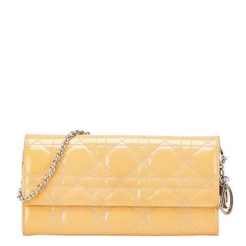 ディオール カナージュ 長財布 チェーン ウォレット オレンジ パテントレザー レディース Dior 【中古】