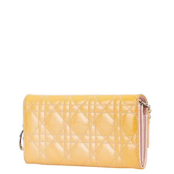 ディオール カナージュ 長財布 チェーン ウォレット オレンジ パテントレザー レディース Dior 【中古】