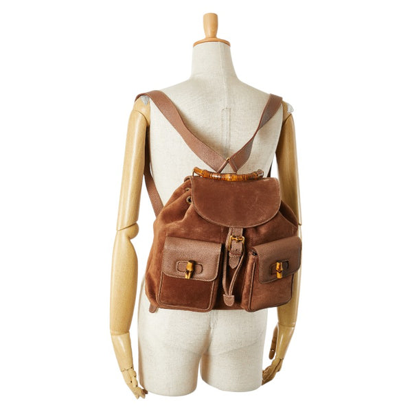 グッチ バンブー リュック バックパック 003 2058 0016 ブラウン レザー スエード レディース GUCCI 【中古】