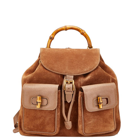 グッチ バンブー リュック バックパック 003 2058 0016 ブラウン レザー スエード レディース GUCCI 【中古】
