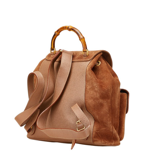 グッチ バンブー リュック バックパック 003 2058 0016 ブラウン レザー スエード レディース GUCCI 【中古】