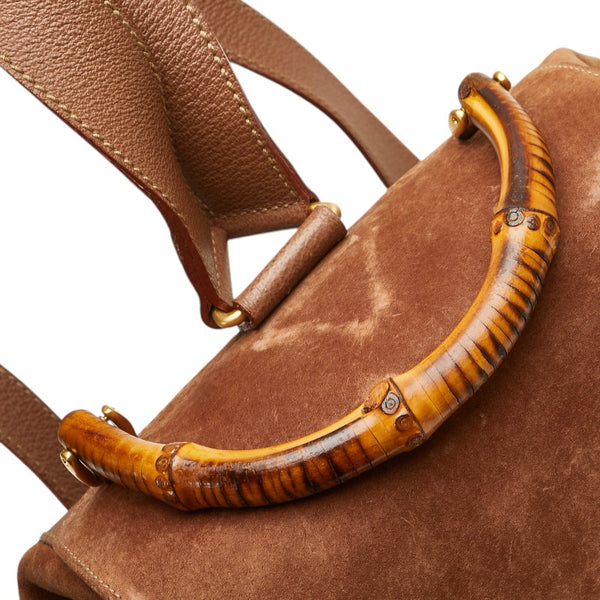 グッチ バンブー リュック バックパック 003 2058 0016 ブラウン レザー スエード レディース GUCCI 【中古】